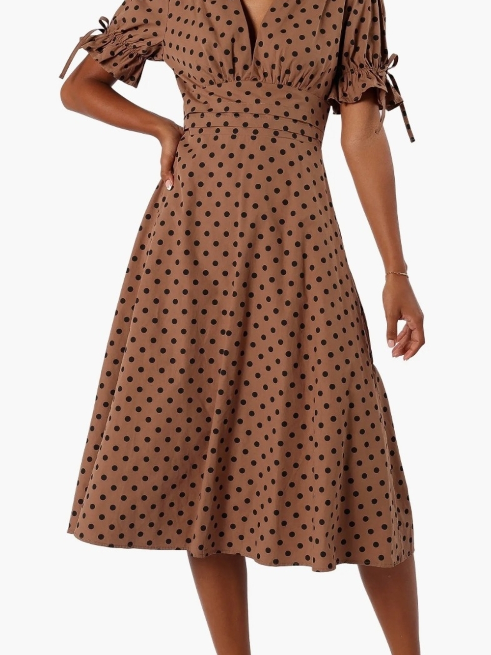 Petal & Pup Brown Polka Dot Midi Dress with Black Dots